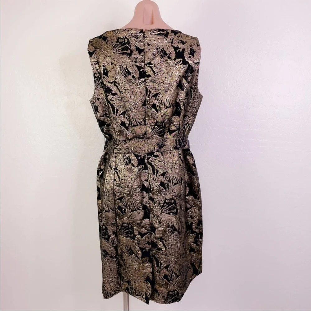Jacquard Aurelia Black Gold Belt Sheath Midi Dress - Picture 5 of 9